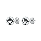Sterling Silver Oxidized 7.7mm Compass Stud Earrings