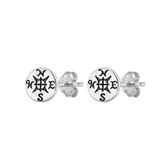 Sterling Silver Oxidized 7.7mm Compass Stud Earrings
