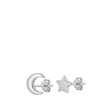 Sterling Silver Oxidized Moon And Star Stud Earrings