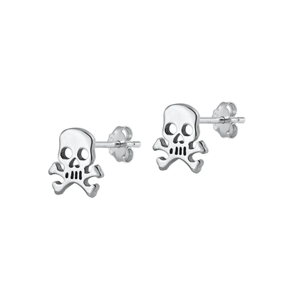 Sterling Silver Rhodium Plated Skull Stud Earrings