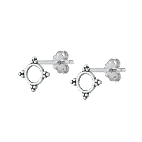 Sterling Silver Oxidized Bali Stud Earrings