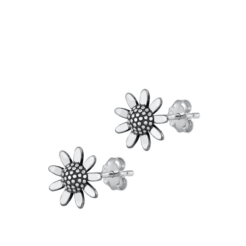 Sterling Silver Oxidized Sunflower Stud Earrings