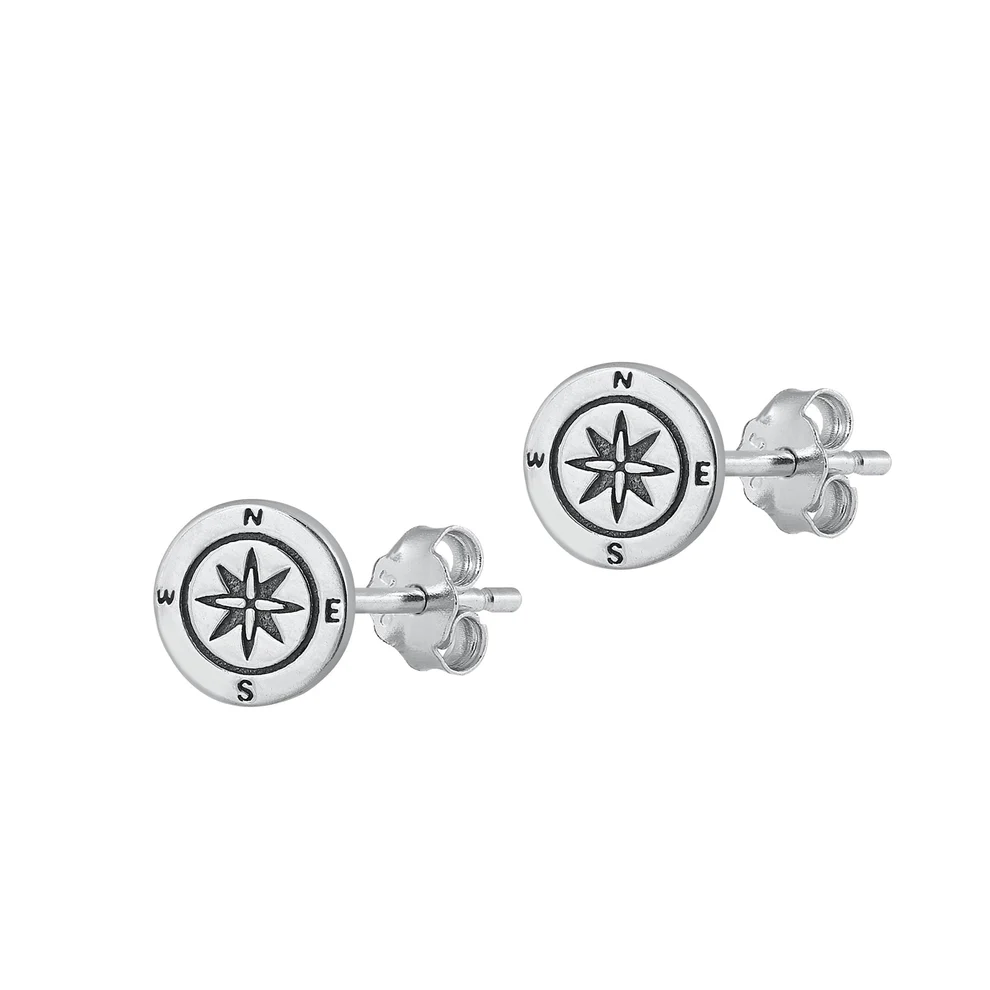 Sterling Silver Oxidized Compass Stud Earrings