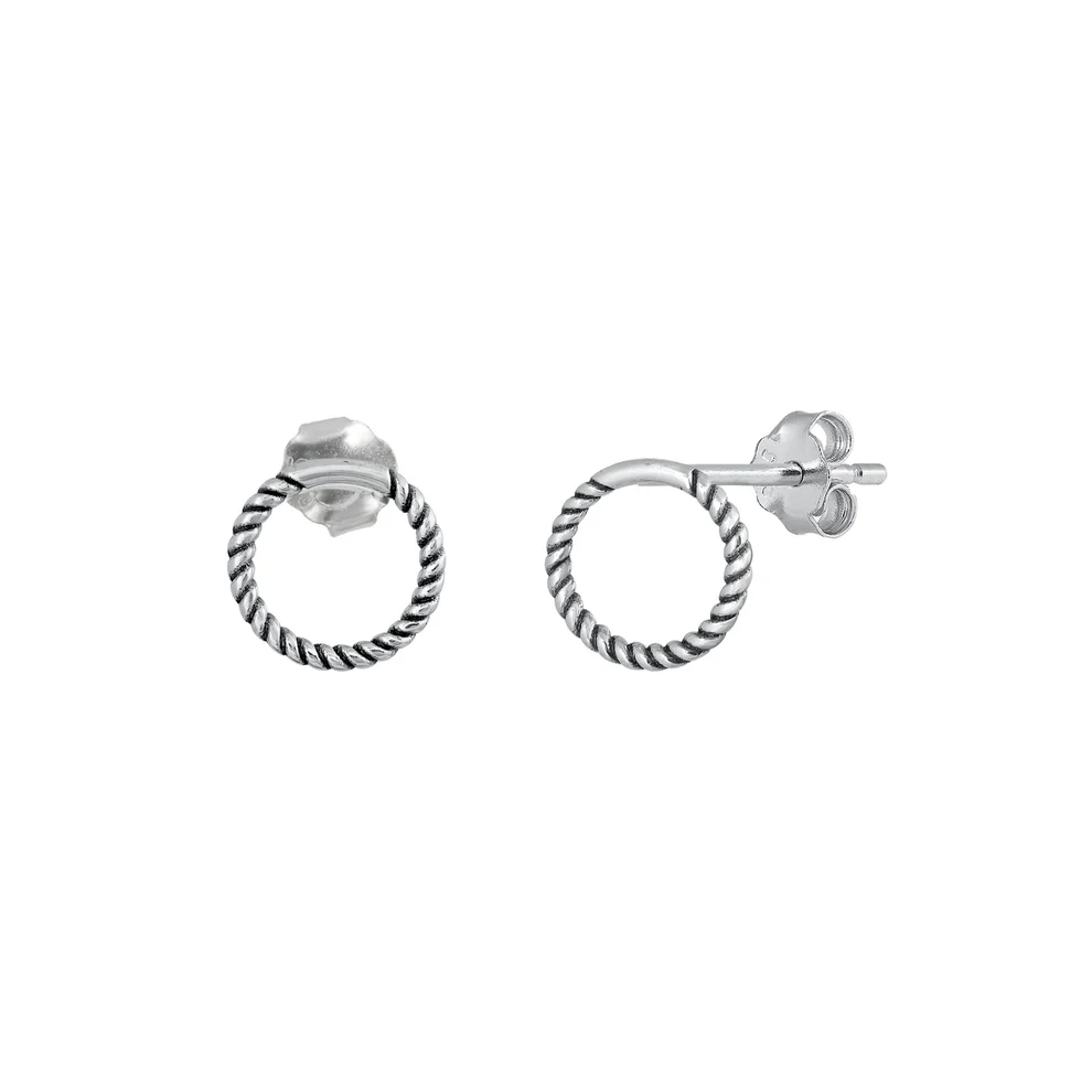 Sterling Silver Oxidized Circle Earrings