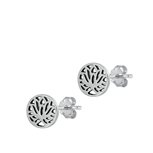 Sterling Silver Oxidized Lotus Stud Earrings