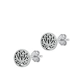 Sterling Silver Oxidized Lotus Stud Earrings