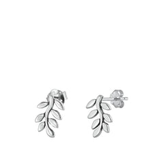 Sterling Silver Oxidized Branch Leaves Stud Earrings