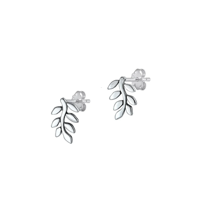Sterling Silver Oxidized Branch Leaves Stud Earrings