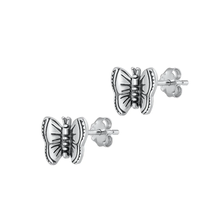 Load image into Gallery viewer, Sterling Silver Oxidized 9.6mm Butterfly Stud Earrings