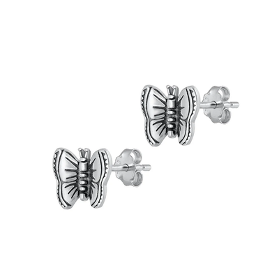 Sterling Silver Oxidized 9.6mm Butterfly Stud Earrings