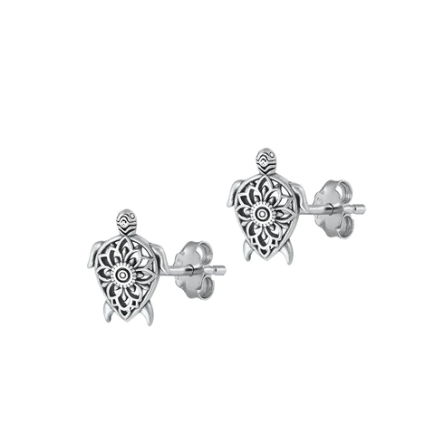 Sterling Silver Oxidized 11.2mm Turtle Stud Earrings