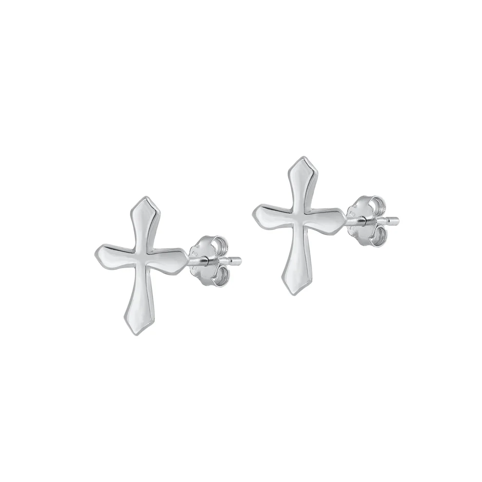 Sterling Silver Oxidized Cross Earrings