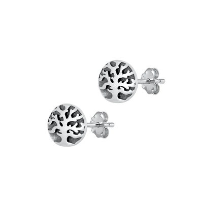 Sterling Silver Oxidized 8.6mm Tree Stud Earrings