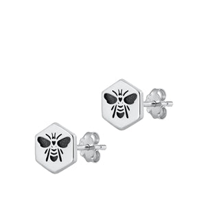 Sterling Silver Oxidized Bee Stud Earrings