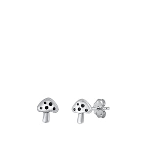 Sterling Silver Oxidized Mushroom Earring-5.7mm