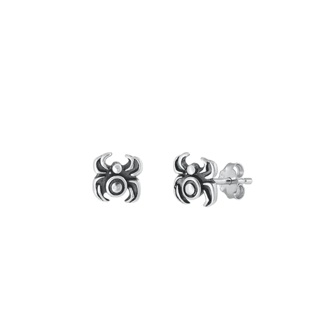 Sterling Silver Oxidized Spider Stud Earrings