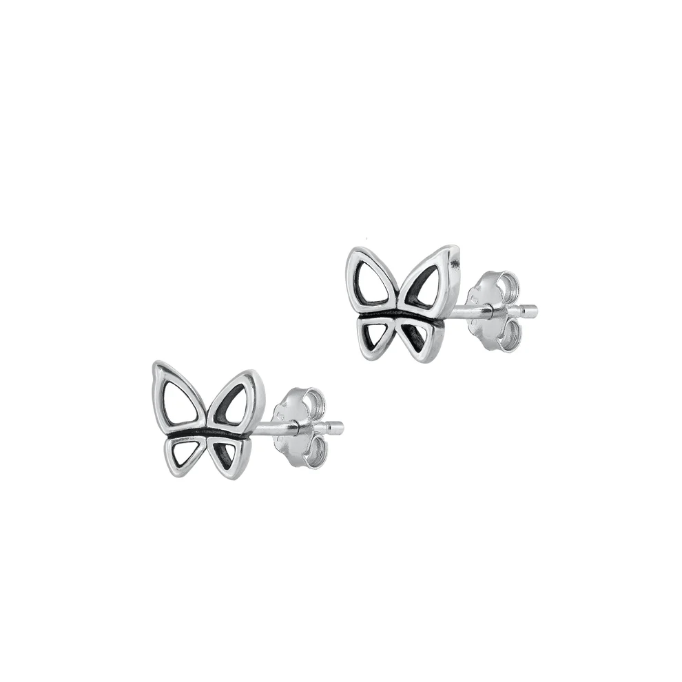 Sterling Silver Oxidized Butterfly Earrings