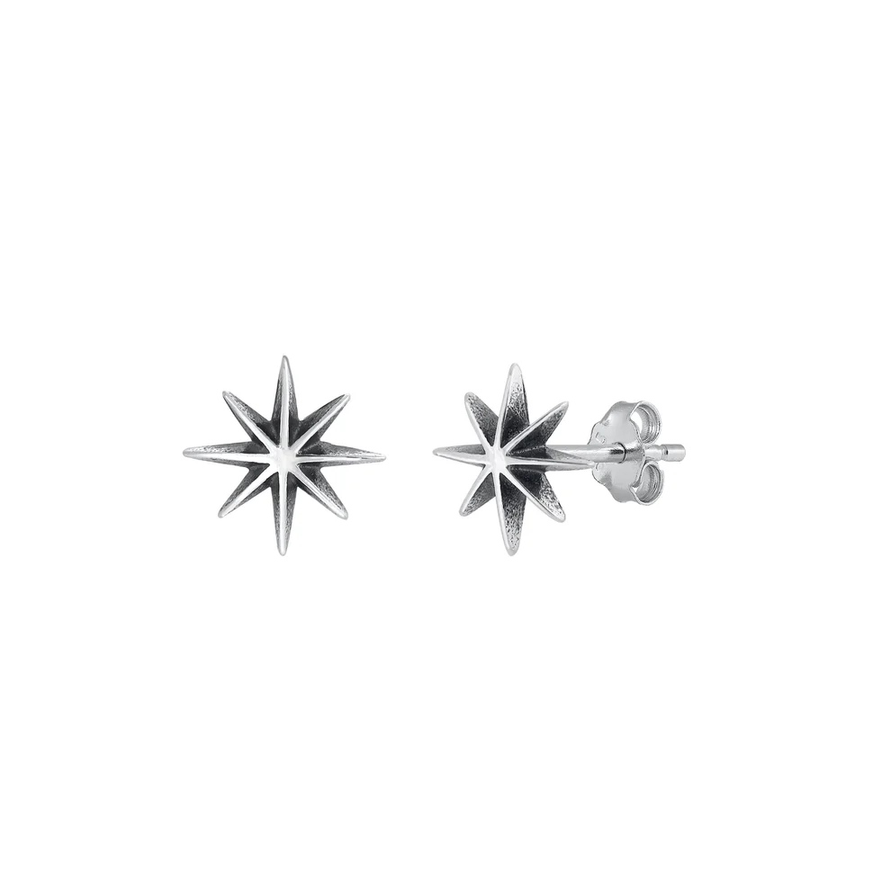 Sterling Silver Oxidized Star Earrings