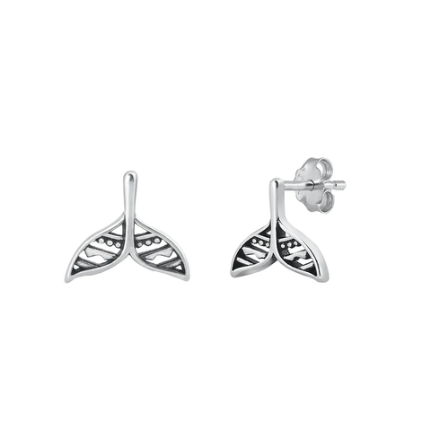 Sterling Silver Oxidized Whale Tail Stud Earrings