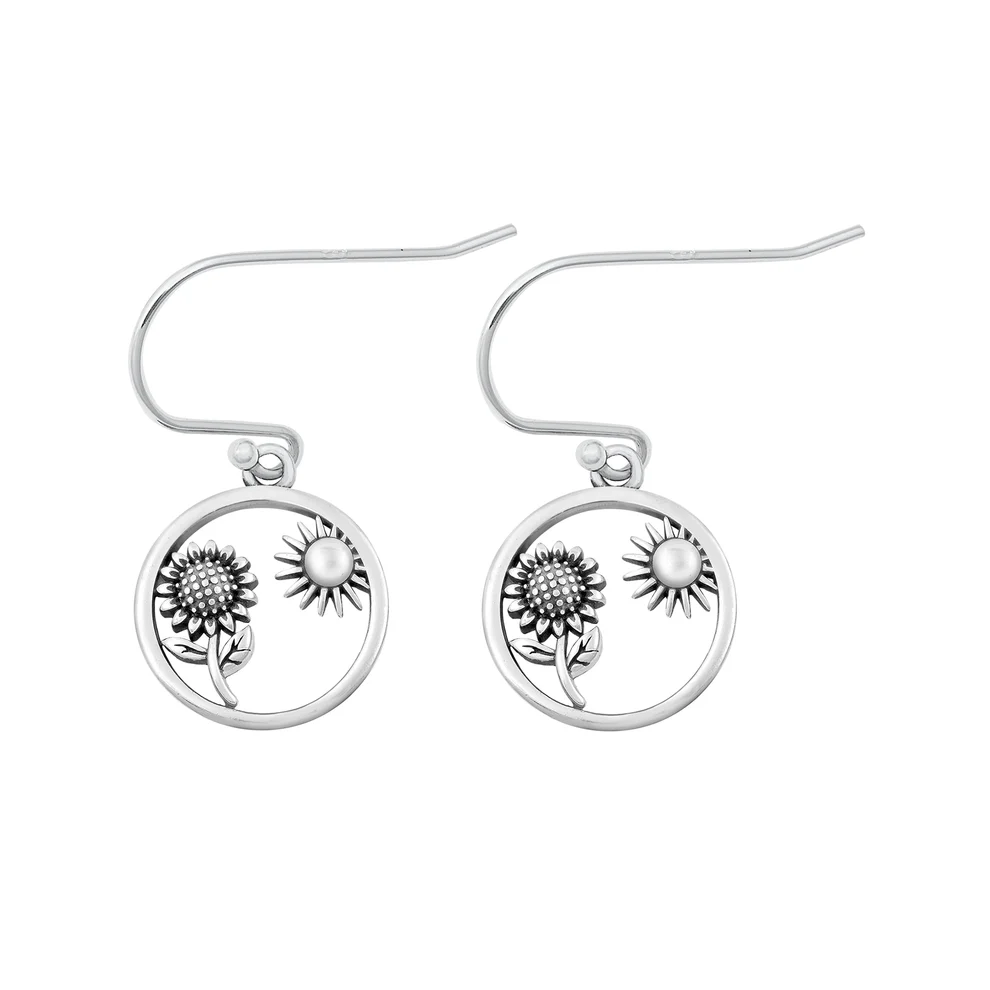 Sterling Silver Oxidized Sunflower Assorted Plain Earrings