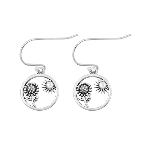 Sterling Silver Oxidized Sunflower Assorted Plain Earrings
