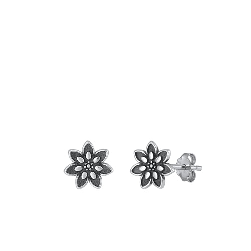 Sterling Silver Oxidized Flower Earrings