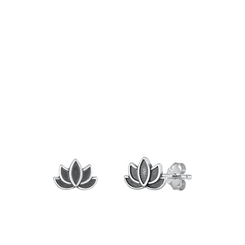 Sterling Silver Oxidized Lotus Earrings