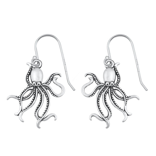 Sterling Silver Oxidized Octopus Earrings