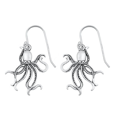 Sterling Silver Oxidized Octopus Earrings