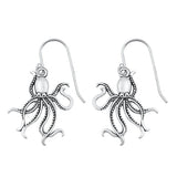 Sterling Silver Oxidized Octopus Earrings