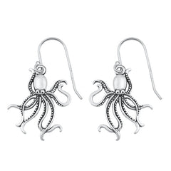 Sterling Silver Oxidized Octopus Earrings