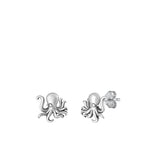 Sterling Silver Oxidized Octopus Earring-7.7mm