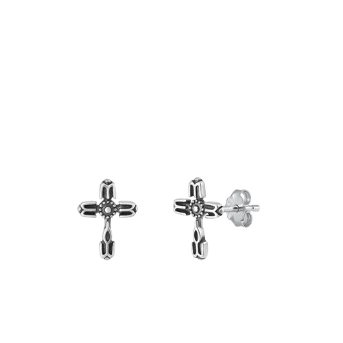 Sterling Silver Oxidized Cross Earring-12mm