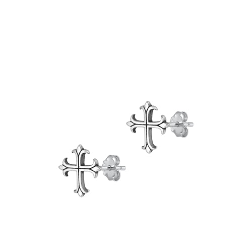 Sterling Silver Oxidized Cross Earring