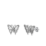 Sterling Silver Oxidized Butterfly Earring-10.6mm