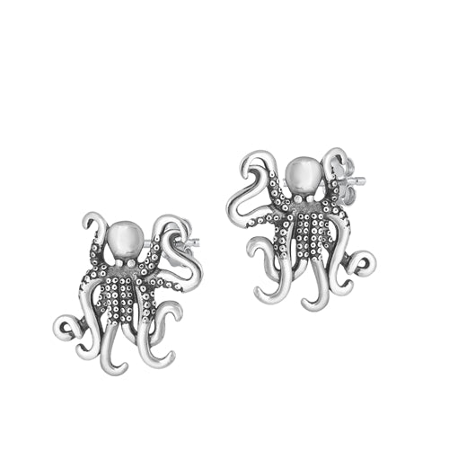 Sterling Silver Oxidized Octopus Earring