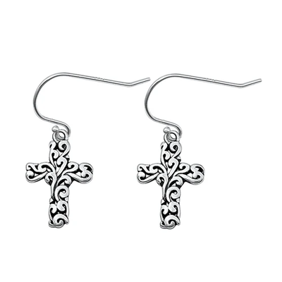 Sterling Silver Oxidized 15mm Cross Assorted Plain Earrings