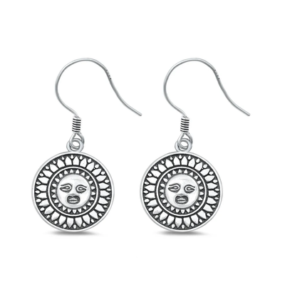 Sterling Silver Oxidized Sun Assorted Plain Earrings