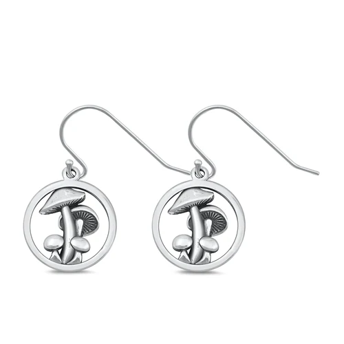Sterling Silver Oxidized 14mm Mushrooms Assorted Plain Earrings