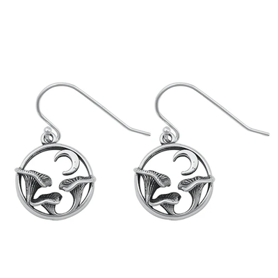 Sterling Silver Oxidized Moon And Mushrooms Assorted Plain Earrings
