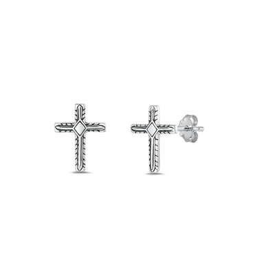 Sterling Silver Oxidized 12mm Cross Assorted Plain Earrings
