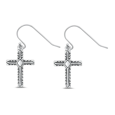 Sterling Silver Oxidized 15.7mm Cross Assorted Plain Earrings