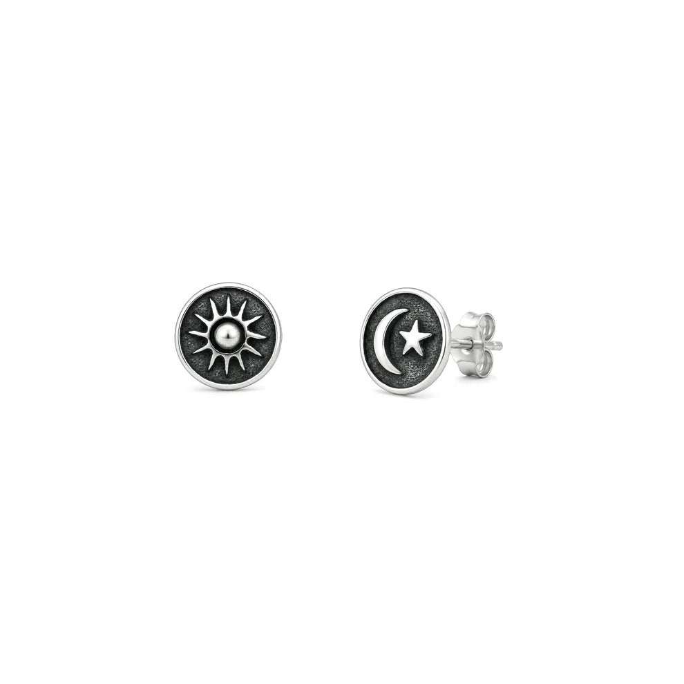 Sterling Silver Oxidized And Polished Celestial Earrings