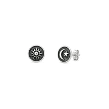 Load image into Gallery viewer, Sterling Silver Oxidized And Polished Celestial Earrings