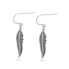 Sterling Silver Oxidized And Polished 27.5mm Feather Earrings