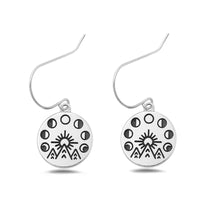 Load image into Gallery viewer, Sterling Silver Oxidized And Polished Sun Moon Phase And Mountain Earrings