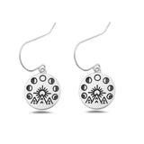 Sterling Silver Oxidized And Polished Sun Moon Phase And Mountain Earrings