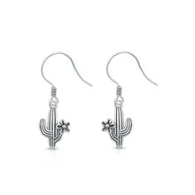 Load image into Gallery viewer, Sterling Silver Oxidized And Polished 12.1mm Cactus Earrings