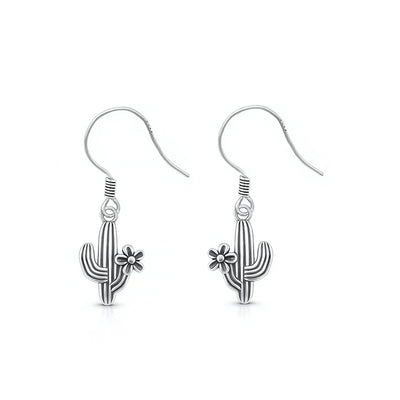 Sterling Silver Oxidized And Polished 12.1mm Cactus Earrings