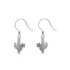 Sterling Silver Oxidized And Polished 12.1mm Cactus Earrings